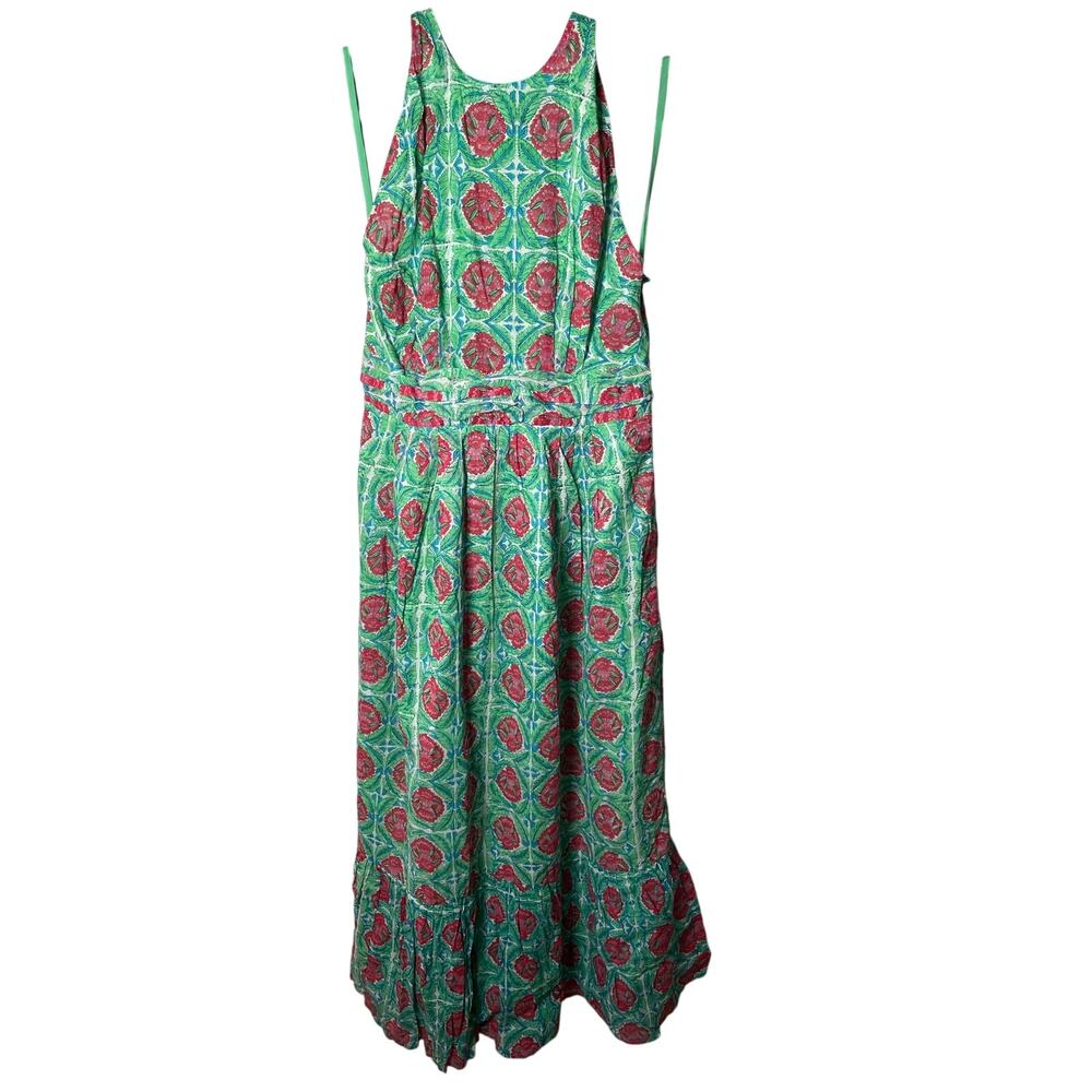 NEW Banjanan Capri Maxi Dress Women XL Green Jade Botanical Halter Garden Party - Picture 5 of 13